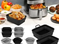 Optimisez la cuisson dans votre friteuse à air avec ces 2 paniers en silicone pliables, antiadhésifs et résistants à la chaleur. Compatibles 3.6QT à 8QT, réutilisables et lavables.