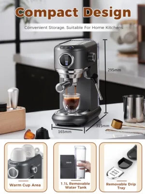 Cafelffe Coffee Maker 19bar Inox Semi Automatic Super Slim Ese Pod Powder Espresso Cappuccino Machine Stainless 2.webp