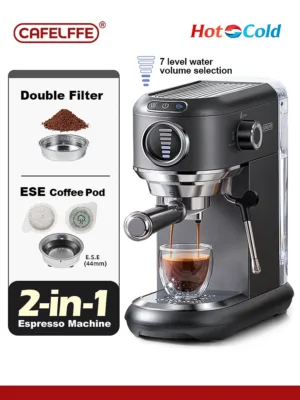 Cafelffe Coffee Maker 19bar Inox Semi Automatic Super Slim Ese Pod Powder Espresso Cappuccino Machine Stainless.webp