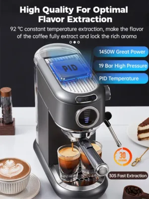 Cafelffe Coffee Maker 19bar Inox Semi Automatic Super Slim Ese Pod Powder Espresso Cappuccino Machine Stainless 4.webp