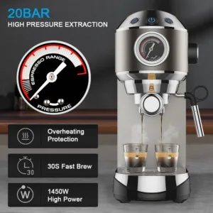 Coffart By Biolomix 20 Bar Automatic Espresso Coffee Maker Machine With Milk Steam Frother Wand For 1.webp