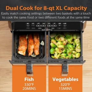 Geleipu Dl28 8 Quarts Air Fryer 8 Cooking Presets Dual Nonstick Dishwasher Safe Basket 5mins Auto 2.webp