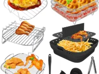 Optimisez vos cuissons avec ce support carré en acier inoxydable pour friteuse à air. Compatible Cosori, Instant, Vortex, il offre une cuisson uniforme, gain de place, et multifonction : grill, déshydrateur, cuisson multi-étages.