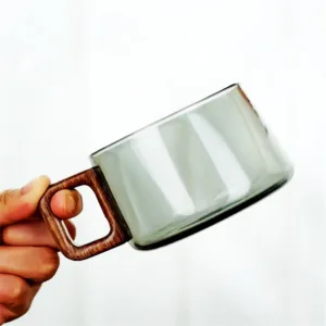 200ml American Latte Glass Coffee Mug With Wooden Tray Spoon Heat Resistant Milk Tea Cup Fresh 7.webp