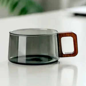 200ml American Latte Glass Coffee Mug With Wooden Tray Spoon Heat Resistant Milk Tea Cup Fresh 8.webp