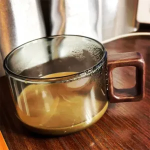 200ml American Latte Glass Coffee Mug With Wooden Tray Spoon Heat Resistant Milk Tea Cup Fresh 9.webp