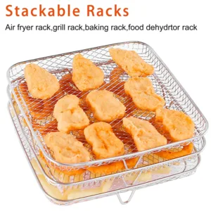 8inch Square Air Fryer Accessories 3 Layer Stackable Airfryer Grill Baking Rack For Philips Cosori Ninja 1.webp