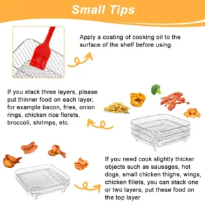 8inch Square Air Fryer Accessories 3 Layer Stackable Airfryer Grill Baking Rack For Philips Cosori Ninja 4.webp