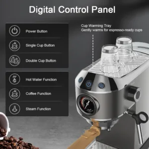 Biolomix 20 Bar Semi Automatic Coffee Machine With Milk Steam Frother Wand For Espresso Cappuccino Latte 2.webp
