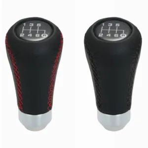 Car Manual Gear Shift Knob Shifter Black Leather Black Stitch 6 Speed Universal 1.webp