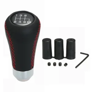 Car Manual Gear Shift Knob Shifter Black Leather Black Stitch 6 Speed Universal 4.webp