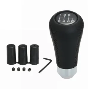 Car Manual Gear Shift Knob Shifter Black Leather Black Stitch 6 Speed Universal 5.webp