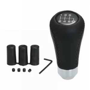 Car Manual Gear Shift Knob Shifter Black Leather Black Stitch 6 Speed Universal.jpg 640x640.webp
