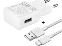 Chargeur rapide 15W USB-C LTAO avec câble inclus. Compatible Galaxy Note, S21, A52, A12, S10, etc. Charge sécurisée avec protocoles FCP, QC, AFC.