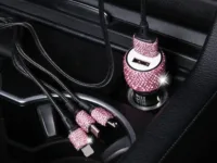 New Bling Usb Car Charger 5v 2 1a Dual Port Fast Adapter Pink Auto Decor Car.webp