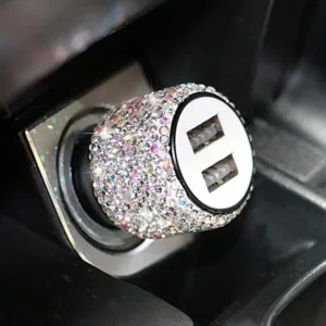New Bling Usb Car Charger 5v 2 1a Dual Port Fast Adapter Pink Auto Decor Car.jpg 640x640 10.webp