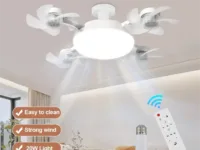 Ventilateur de plafond LED E27 60W avec télécommande – Lampe 3 couleurs silencieuse pour salon & chambre