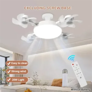 Ventilateur de plafond LED E27 60W avec télécommande – Lampe 3 couleurs silencieuse pour salon & chambre