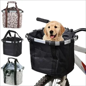 Transportez votre petit chien à vélo en toute sécurité avec ce panier avant 2 en 1, détachable, pliable et résistant, charge max 5 kg. Confort et style garantis !