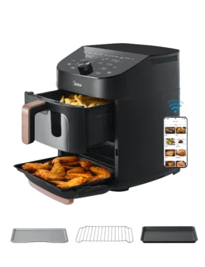 Découvrez la friteuse à air Midea 11L MAF002S : double empilement, WiFi, Alexa, 10 fonctions, cuisson saine et rapide. Idéale pour les familles modernes.