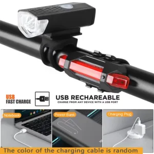 Ensemble Lumière Vélo USB Rechargeable – Éclairage Avant LED + Feu Arrière, 3 Modes, Étanche IPX4, Installation Facile Exp. rapide – Image 6