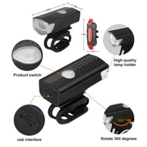 Ensemble Lumière Vélo USB Rechargeable – Éclairage Avant LED + Feu Arrière, 3 Modes, Étanche IPX4, Installation Facile Exp. rapide – Image 2