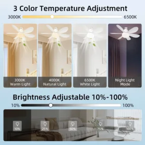 Ventilateur de plafond LED E27 avec télécommande – 3 vitesses Exp. gratuit – Image 2