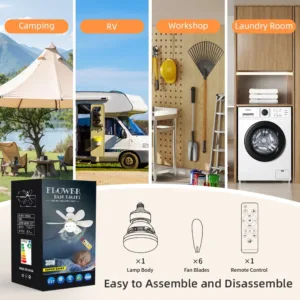Ventilateur de plafond LED E27 avec télécommande – 3 vitesses Exp. gratuit – Image 6