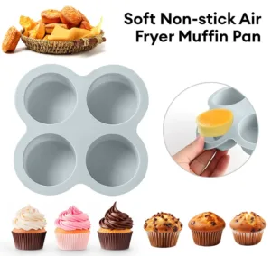 Préparez vos œufs, muffins, gâteaux ou desserts facilement avec vos moules en silicone antiadhésif 4 cavités, compatible friteuse à air. Réutilisable, sans BPA et ultra pratique pour vos petits-déjeuners !