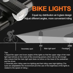 Ensemble Lumière Vélo USB Rechargeable – Éclairage Avant LED + Feu Arrière, 3 Modes, Étanche IPX4, Installation Facile Exp. rapide – Image 5