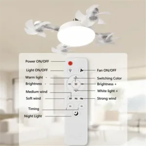Ventilateur de plafond LED E27 60W avec télécommande – Lampe 3 couleurs Env. gratuit – Image 5
