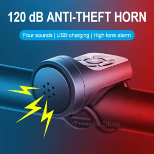 Sonnette Électrique Vélo & Moto – Klaxon Puissant avec Alarme Antivol, Rechargeable USB, Installation – Image 2