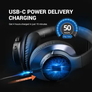 OneOdio A10 Casque Bluetooth ANC – Réduction de Bruit Active Hybride, Audio Haute Résolution, 40h d’Autonomie, Microphone Intégré Env. gratuit – Image 4