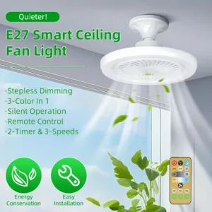 Ventilateur de plafond LED E27 avec télécommande – 3 vitesses Exp. gratuit – Image 5