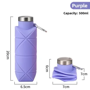 Tasse pliante en silicone 500ml – Bouteille d’eau portable en forme de diamant, réutilisable, sans BPA, idéale sport rapide et plein air – Image 7