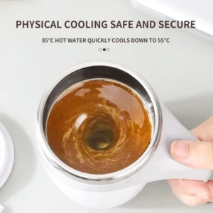 Tasse à Café Magnétique Électrique en Acier Inoxydable – Auto-Mélangeante, Rechargeable, Portative, 400 ml, Contrôle Bouton & Arrêt Automatique Env. rapide – Image 2