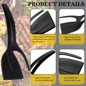 Spatule Pince 2 en 1 Antidérapante en Nylon – Ustensile de Cuisine Multifonction pour Œufs, Crêpes, Viande et Poisson Env. rapide – Image 4