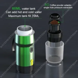 Machine à Café Électrique Portable 3-en-1 KF-JN-01 – Expresso Italien pour Voiture et Maison, Compatible Capsules & Café Moulu, Chauffage Intelligent, USB & Charge Machine à Café Électrique Portable 3-en-1 KF-JN-01 – Expresso Italien pour Voiture et Maison, Compatible Capsules & Café Moulu, Chauffage Intelligent, USB & Charge Rapide – Image 2