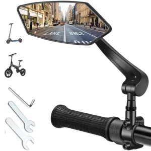 Rétroviseur de vélo rotatif 360° avec réflecteur, lentille HD 4,5", pour guidon 22-25 mm. Sécurité accrue pour cyclistes & trottinettes électriques.