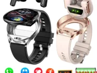 Montre connectée 2-en-1 avec écouteurs Bluetooth TWS, suivi santé, écran 1.39", IP67, 300mAh. Élégante, pratique, autonomie longue. Idéale au quotidien !