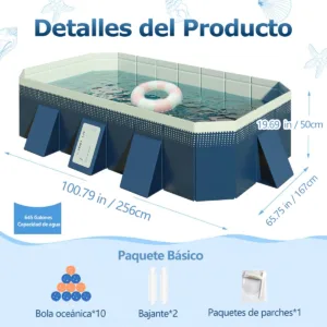 Grande Piscine Familiale Rectangulaire Pliable – 2,6m / 3m, Non Gonflable, Montage Rapide – Pour Enfants et Adultes, Été Extérieur – Image 5