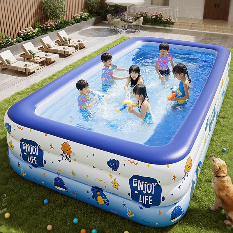 Grande piscine gonflable rectangulaire 1,5M à 3M – Bassin familial amovible pour enfants, bébés et adultes