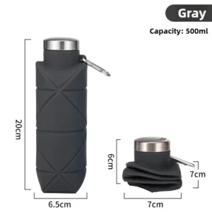 Tasse pliante en silicone 500ml – Bouteille d’eau portable en forme de diamant, réutilisable, sans BPA, idéale sport rapide et plein air – Image 8