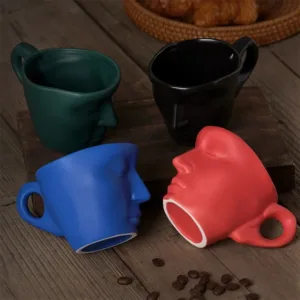 Tasse et Soucoupe en Céramique Visage Abstrait avec Cuillère – 260 ml – Art Moderne, Cadeau Design Original Env. gratuit – Image 4