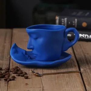 Tasse et Soucoupe en Céramique Visage Abstrait avec Cuillère – 260 ml – Art Moderne, Cadeau Design Original Env. gratuit – Image 9