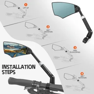 Rétroviseur Vélo Télescopique WEST BIKING HD – Anti-Éblouissement, Flexible 360°, pour VTT, Vélo et Trottinette Électrique Env. gratuit – Image 5