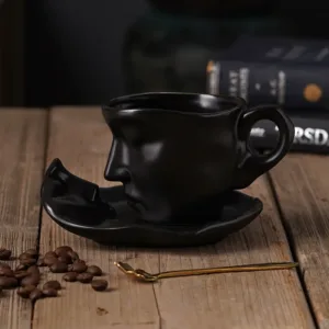Tasse et Soucoupe en Céramique Visage Abstrait avec Cuillère – 260 ml – Art Moderne, Cadeau Design Original Env. gratuit – Image 10