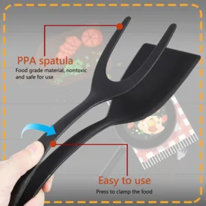 Spatule Pince 2 en 1 Antidérapante en Nylon – Ustensile de Cuisine Multifonction pour Œufs, Crêpes, Viande et Poisson Env. rapide – Image 3