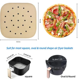 LMETJMA 100 Papiers pour Friteuse à Air – Doublures Carrées Jetables Antiadhésives, Résistantes à la Chaleur, pour Cuisson et Pâtisserie Env. gratuit – Image 2