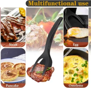 Spatule Pince 2 en 1 Antidérapante en Nylon – Ustensile de Cuisine Multifonction pour Œufs, Crêpes, Viande et Poisson Env. rapide – Image 5
